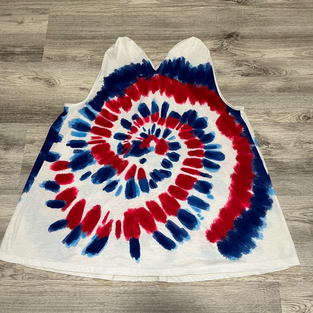 Red White Blue Tie Dye Halter Tank Top Size Small